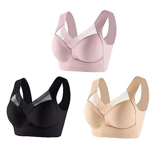 Wmbra BH, Wmbra Haltungskorrektur BH, Haltungskorrektur BH Damen Wmbra, Wmbra BH Für Seniorinnen Push Up, Wmbra Bügelloser BH, Wmbra Büstenhalter, Wmbra Lymph Pflege Turmalinfaser BH (3 Colors C,XL) von Sovtay