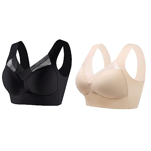 Wmbra Haltungskorrektur Bh Für Seniorinnen, Wmbra Bh Für Seniorinnen, Wmbra Bügelloser Bh, Wmbra Büstenhalter, Wmbra Lymph Pflege Turmalinfaser Bh Push up Bh Ohne Bügel Für Frauen (2 Colors B,XL) von Sovtay