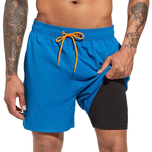 Herren-Badehose, schnelltrocknend, Strandshorts mit Kompressionsfutter, Badeshorts mit Reißverschlusstaschen, Blau, M von Sovtemp