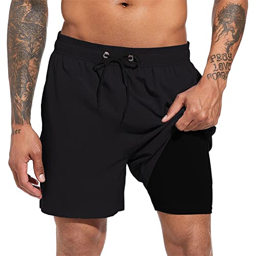 Herren Badehose Quick Dry Beach Shorts mit Kompressionsfutter Badeshorts mit Reißverschlusstaschen, Schwarz, M von Sovtemp