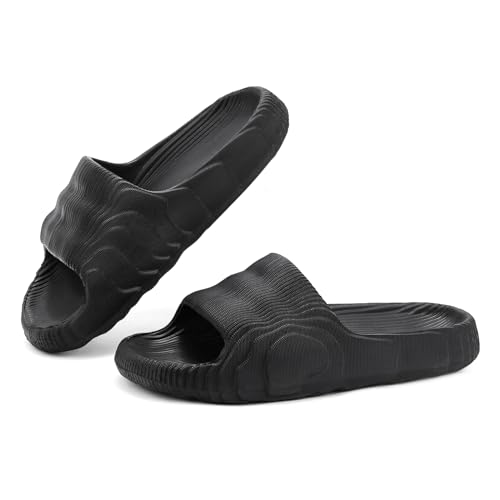 Badelatschen Herren Badeschlappen Damen,Wolke Schlappen Latschen,Rutschfeste Wolkenschuhe Badesandalen,Sommer Schlappi Hausschuhe Outdoor,Sommerschuhe Slipper für Männer, Schwarz, EU 36-37 von Sowdus