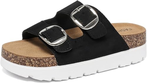 Pantoletten Sandalen Damen mit Kork-Fußbett Verstellbarer Riemen Plateau Schlappen, Rutschfester Dicken Sohle Lässige Latschen Sommer Bequeme Hausschuhe Clogs für Alltag Freizeit von Sowdus