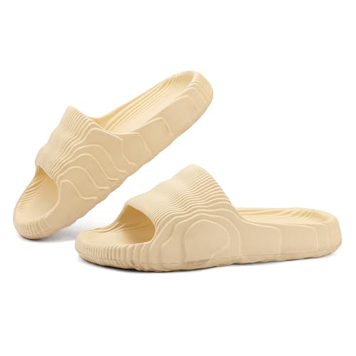 Sowdus Badelatschen Herren Badeschlappen Damen,Wolke Schlappen Latschen,Rutschfeste Wolkenschuhe Badesandalen,Sommer Schlappi Hausschuhe Outdoor,Sommerschuhe Slipper für Männer, Beige, EU 38-39 von Sowdus