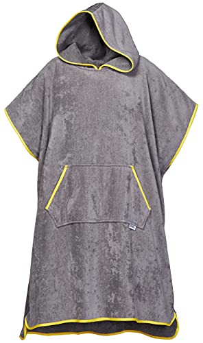 Sowel® Surf Poncho, 100% Bio-Baumwolle, Umziehhilfe, Damen und Herren, Bademantel, Badeponcho, Hergestellt in Portugal, Grau/Gelb von Sowel