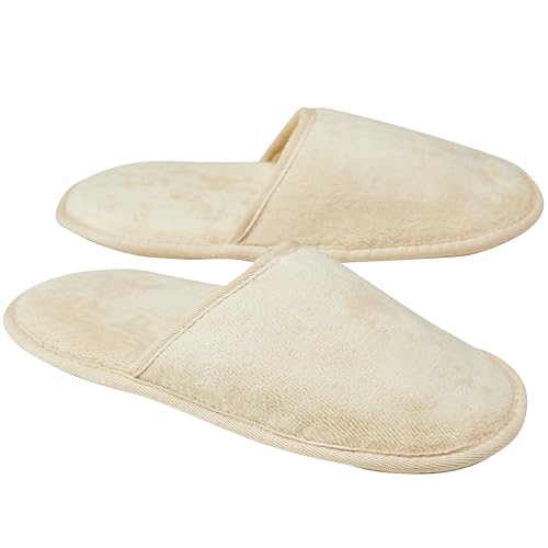 Sowel® Velour Frottee Slipper ohne Silikonnoppen, Hotelslipper, Hausschuhe, 100% Bio-Baumwolle, Damen und Herren, One Size, Geschlossen, Sand/Sand von Sowel