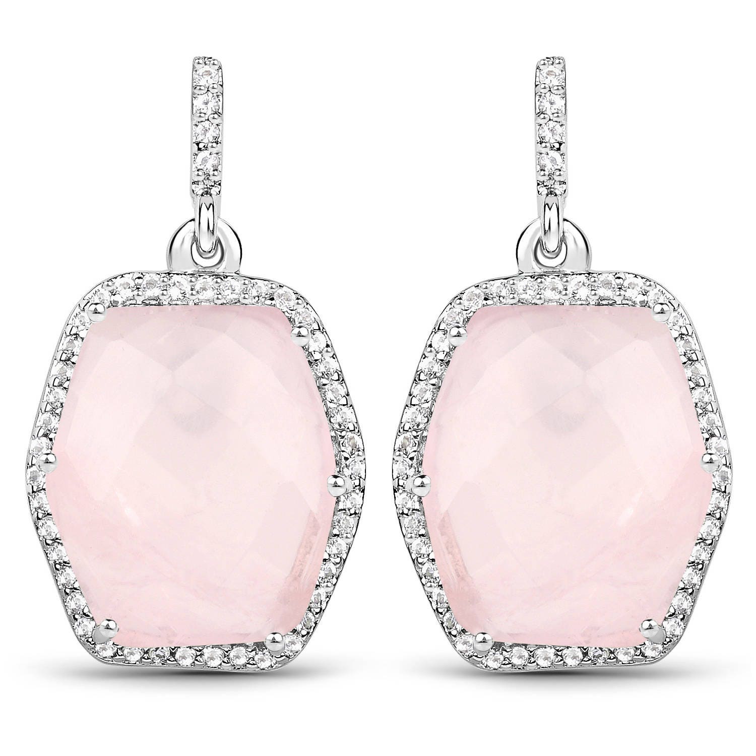 14.65 Karats Rose Quartz Und White Topaz Earrings Set In. 925 Sterling Silver 14.65 Karats Rose Quartz Und White Topaz Earrings Set In. 925 Sterling Silver von Sowfinds