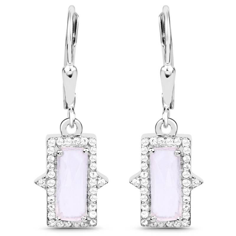 3, 44 Karat Rosenquarz Und Weißen Topas Tropfen Ohrringe in 925 Sterling Silber W/Rhodium 3, 44 Karat Rosenquarz Und Weißen Topas Tropfen Ohrringe in 925 Sterling Silber W/Rhodium von Sowfinds