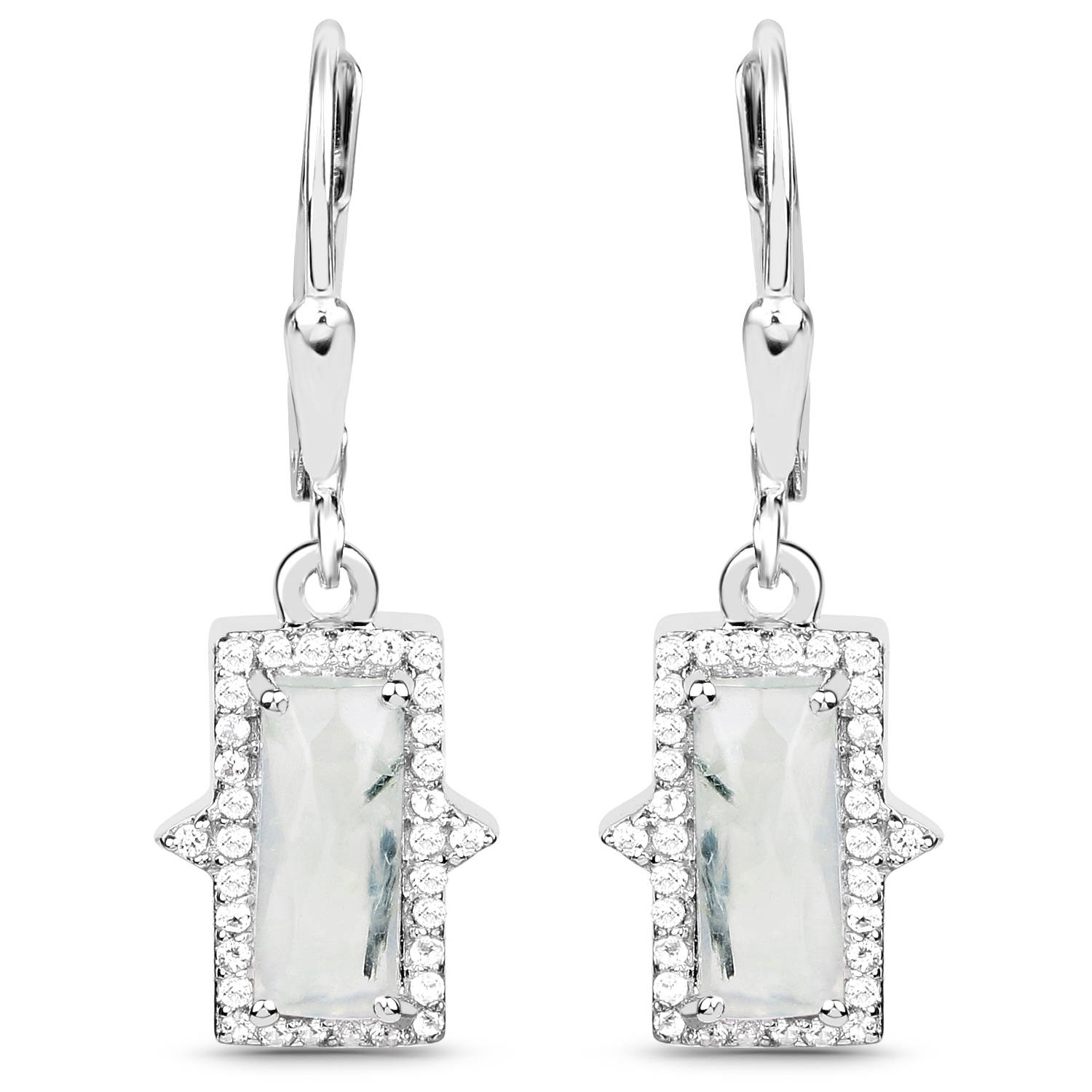 3, 56 Karat Prehnit Und Weißen Topas Tropfen Ohrringe in 925 Sterling Silber W/Rhodium 3, 56 Karat Prehnit Und Weißen Topas Tropfen Ohrringe in 925 Sterling Silber W/Rhodium von Sowfinds