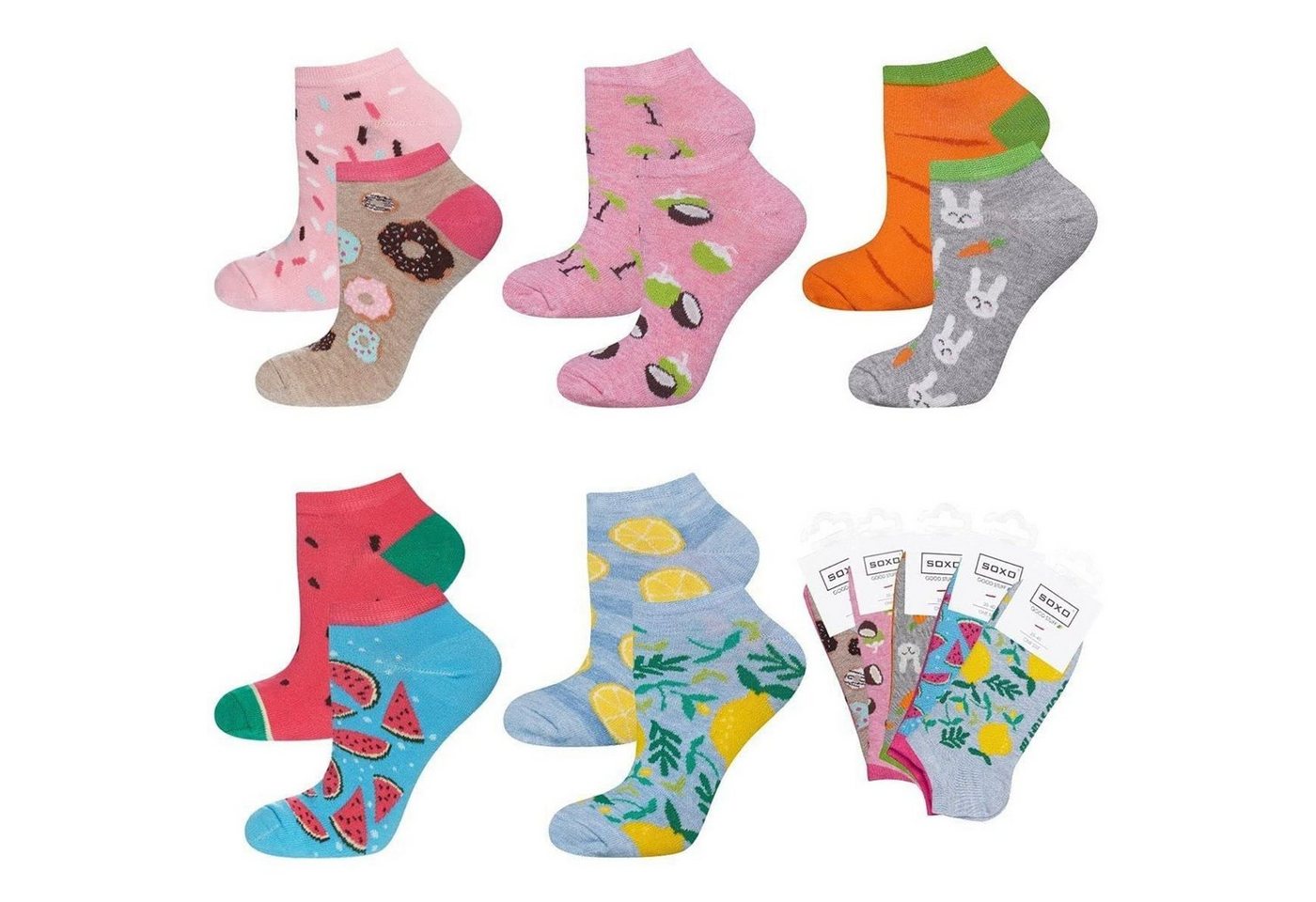 Soxo Socken Bunte Sneaker Socken Damen (5-Paar, Set) Lustige Geschenke Für Frauen 35-40EU von Soxo
