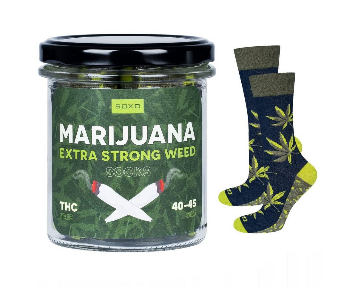 Soxo Socken Ganja Geschenke Für Männer (Glas, 1-Paar, Set) Lustige Socken Herren Gadgets 40-45EU von Soxo