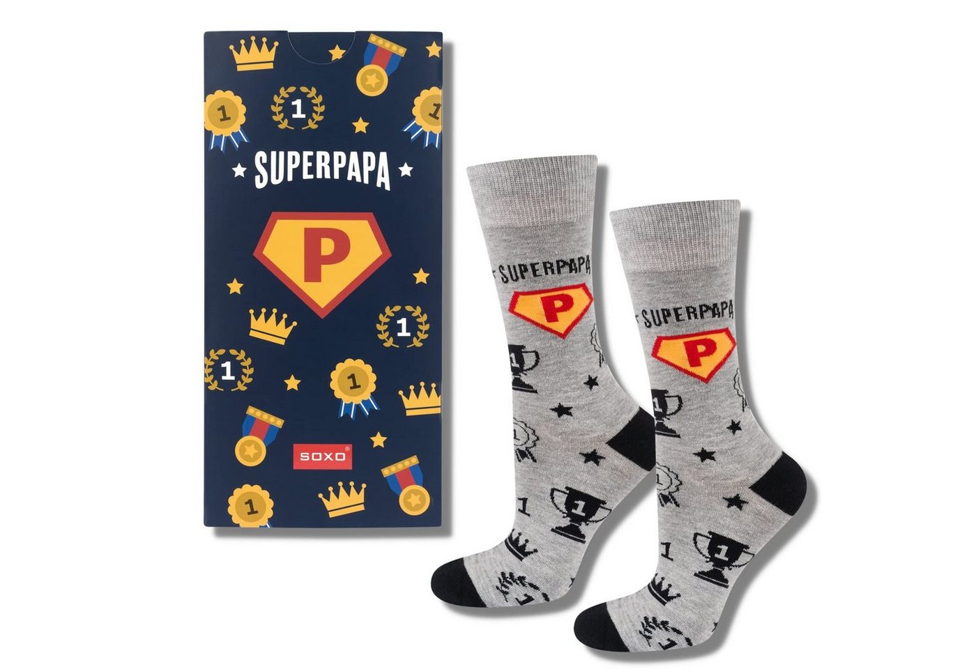 Soxo Socken Lustige Geschenke Für Männer (Box, 1-Paar) Bunte Socken Herren Super Papa 40-45 von Soxo