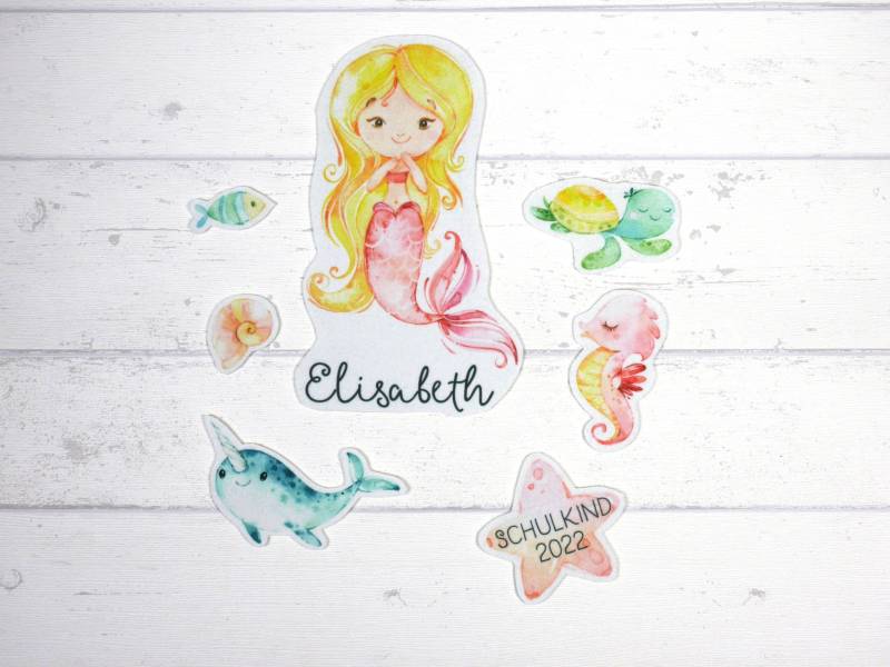 Aufnäher Set Meerjungfrau Blond Mit Name Personalisiert Für Schultüte von SoyaraSew