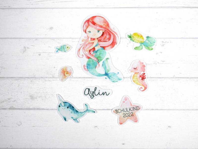 Aufnäher Set Meerjungfrau Rot Mit Name Personalisiert Für Schultüte von SoyaraSew