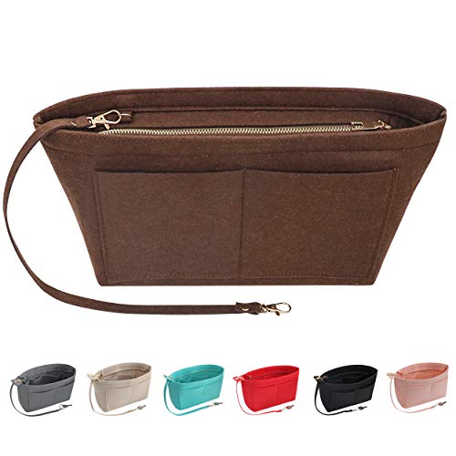 Soyizom Filz Handtasche Organizer Geldbörse Organizer Filz Insert Bag Organizer Multi-Taschen Einkaufstasche in Tasche für Frauen (Groß,Kaffee) von Soyizom