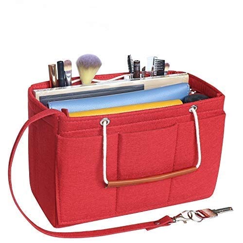 Soyizom Filztasche Organizer Insert Handtasche passt Speedy 30-40, Handtasche Organizer Insert für Tote mit Griffen Schlüsselbund(Medium, rot) von Soyizom