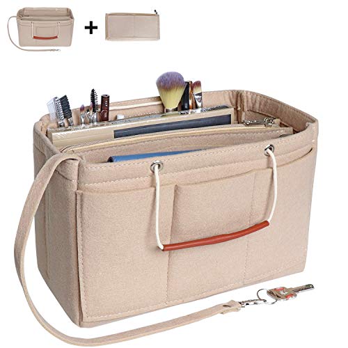 Soyizom Filztasche Organizer Insert Handtasche passt Speedy 30-40, Handtasche Organizer Insert für Tote mit Griffen Schlüsselbund(Medium,beige) von Soyizom