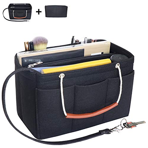 Soyizom Filztasche Organizer Insert Handtasche passt Speedy 30-40, Handtasche Organizer Insert für Tote mit Griffen Schlüsselbund(X-Large, schwarz) von Soyizom