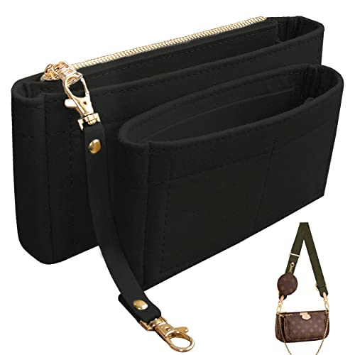 Soyizom Handtaschen-Organizer-Einsatz passt für mehrere Pochette-Zubehör-Taschen und Taschen, Einsätze, Tragetasche, Organizer, Tasche innen, Reißverschlusstasche und Schlüsselanhänger, Schwarz von Soyizom