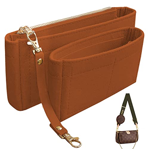 Soyizom Handtaschen-Organizer-Einsatz passt für mehrere Pochette-Zubehör-Taschen und Taschen, Einsätze, Tragetasche, Organizer, Tasche innen, Reißverschlusstasche und Schlüsselanhänger, braun von Soyizom