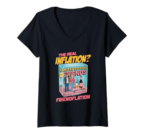 Damen Die wahre Inflation Limited Edition Friendflation T-Shirt mit V-Ausschnitt Damen Die wahre Inflation Limited Edition Friendflation T-Shirt mit V-Ausschnitt von Sozialer Humor Überteuerte Freundschaftsmomente