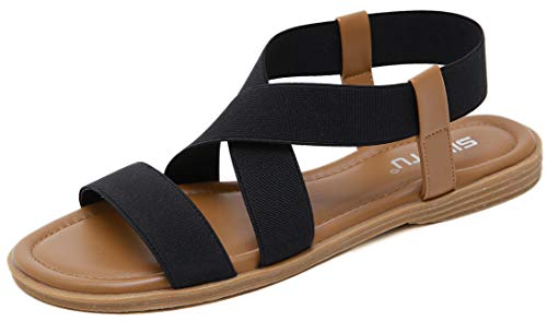 FLtoxu Damen Sommerschuhe Flach Elastische Sandalen S52 (Schwarz, 35) von Sozila