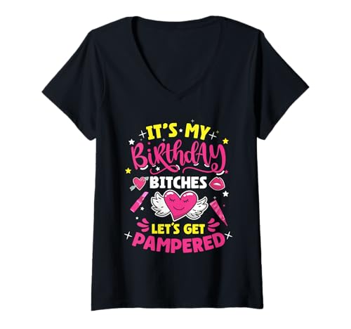 Damen Pampered Spa Birthday Girl Let's Get Spa Birthday Girl T-Shirt mit V-Ausschnitt von Spa Birthdy Party Clothing For Spa Squad & Spa Day