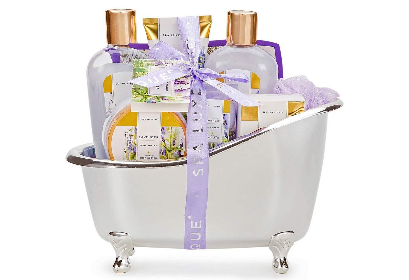 Spa luxetique Pflege-Geschenkset Bade Geschenkset für Frauen, 8-tlg., Lavendelduft Wellness Set für Frauen mit Deko Badewanne von Spa luxetique