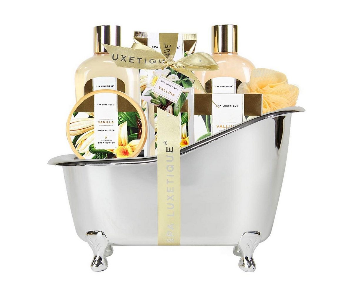 Spa luxetique Pflege-Geschenkset Bade Set mit Deko Badewanne, 8-tlg., Wellness, Beauty Set für Frauen 8 tlg. Geburtstagsgeschenk Vanilleduft von Spa luxetique