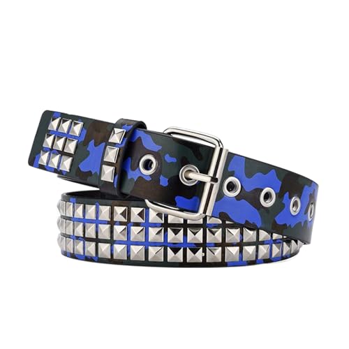 SpaRcz Damen 3.8 cm Kunstleder wild Gürtel Mode Niet Gürtel, Blaue Tarnung, 110 cm von SpaRcz