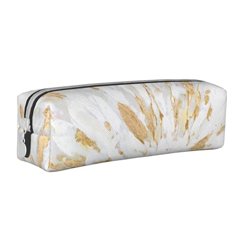 SpaRcz Federmäppchen aus Leder mit abstraktem Gold-Weiß-Gemälde-Kunst-Motiv, Schlichter Reißverschluss-Bleistiftbeutel, Farbe 4, 21 x 5 x 5,5cm von SpaRcz