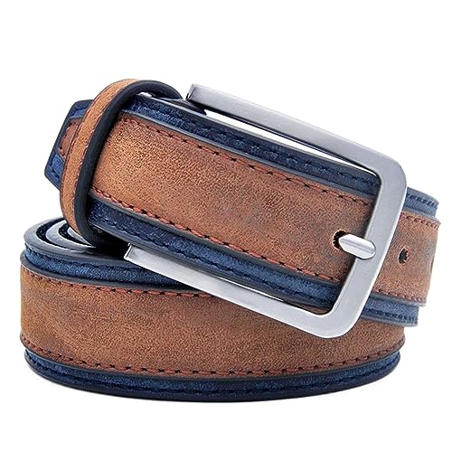 SpaRcz Herrens 3.3 cm Kunstleder Mode Gürtel Lässig Jeans-Kleiderhose Gürtel, Braun Dunkelblau, 130 cm von SpaRcz