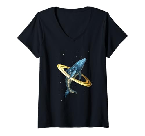 Damen Himmlischer Wal bricht Weltraum Staub Ring Kunstwerk T-Shirt mit V-Ausschnitt Damen Himmlischer Wal bricht Weltraum Staub Ring Kunstwerk T-Shirt mit V-Ausschnitt von Space Art