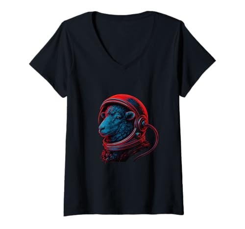 Damen Astronaut Schafkunst Im Weltraumhelm T-Shirt mit V-Ausschnitt Damen Astronaut Schafkunst Im Weltraumhelm T-Shirt mit V-Ausschnitt von Space Astronaut Helmet Animal