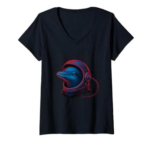 Damen Space Delphin Artistic Rendering In Helmetpng T-Shirt mit V-Ausschnitt Damen Space Delphin Artistic Rendering In Helmetpng T-Shirt mit V-Ausschnitt von Space Astronaut Helmet Animal