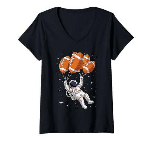 Damen American Football Astronaut Schwebender Raumfahrer Weltraum T-Shirt mit V-Ausschnitt Damen American Football Astronaut Schwebender Raumfahrer Weltraum T-Shirt mit V-Ausschnitt von Space Astronaut Lover Gifts