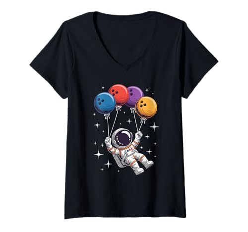 Damen Bowlingkugel Astronaut Schwebender Raumfahrer Weltraum T-Shirt mit V-Ausschnitt Damen Bowlingkugel Astronaut Schwebender Raumfahrer Weltraum T-Shirt mit V-Ausschnitt von Space Astronaut Lover Gifts