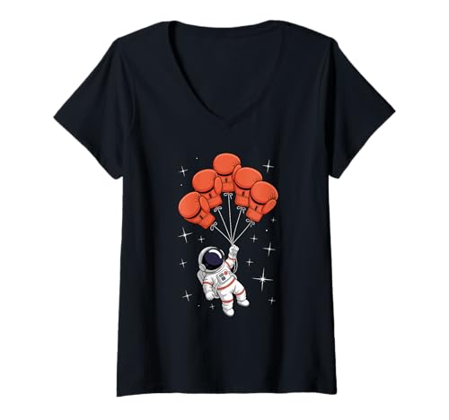 Damen Boxhandschuhe Astronaut Schwebender Raumfahrer Weltraum T-Shirt mit V-Ausschnitt Damen Boxhandschuhe Astronaut Schwebender Raumfahrer Weltraum T-Shirt mit V-Ausschnitt von Space Astronaut Lover Gifts