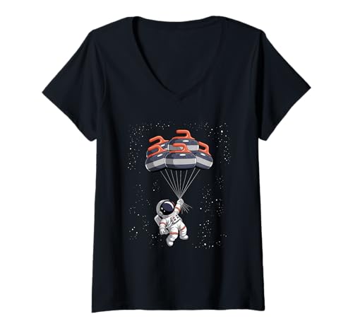Damen Curlingstein Astronaut Schwebender Raumfahrer Weltraum T-Shirt mit V-Ausschnitt Damen Curlingstein Astronaut Schwebender Raumfahrer Weltraum T-Shirt mit V-Ausschnitt von Space Astronaut Lover Gifts