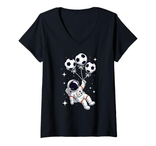 Damen Fußball Ballon Astronaut Schwebender Raumfahrer Weltraum T-Shirt mit V-Ausschnitt Damen Fußball Ballon Astronaut Schwebender Raumfahrer Weltraum T-Shirt mit V-Ausschnitt von Space Astronaut Lover Gifts