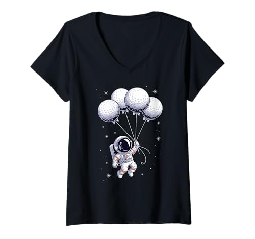Damen Golfball Ballon Astronaut Schwebender Raumfahrer Weltraum T-Shirt mit V-Ausschnitt Damen Golfball Ballon Astronaut Schwebender Raumfahrer Weltraum T-Shirt mit V-Ausschnitt von Space Astronaut Lover Gifts