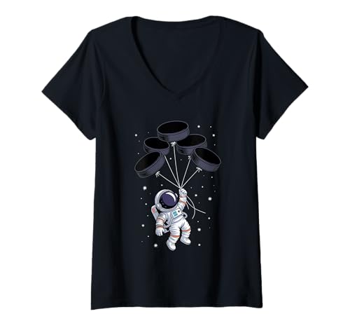 Damen Hockey Puck Ballon Astronaut Schwebender Raumfahrer Weltraum T-Shirt mit V-Ausschnitt Damen Hockey Puck Ballon Astronaut Schwebender Raumfahrer Weltraum T-Shirt mit V-Ausschnitt von Space Astronaut Lover Gifts