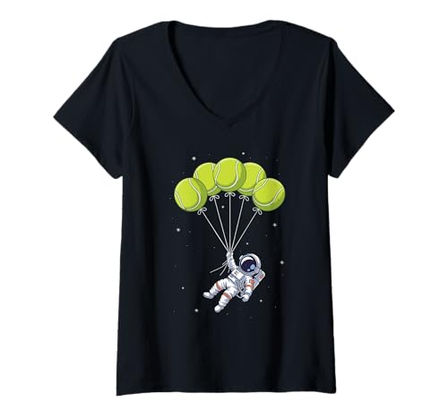 Damen Tennisball Ballon Astronaut Schwebender Raumfahrer Weltraum T-Shirt mit V-Ausschnitt Damen Tennisball Ballon Astronaut Schwebender Raumfahrer Weltraum T-Shirt mit V-Ausschnitt von Space Astronaut Lover Gifts