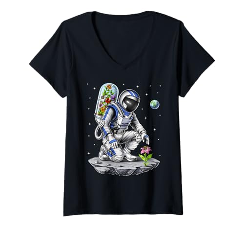 Damen Weltraum-Astronaut botanische Blumen Botanik Ökologie T-Shirt mit V-Ausschnitt Damen Weltraum-Astronaut botanische Blumen Botanik Ökologie T-Shirt mit V-Ausschnitt von Space Astronauts Planets