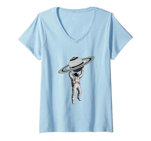 Damen Astronaut Holding Planet Sonnensystem Galaxy'a Space Cosmic T-Shirt mit V-Ausschnitt Damen Astronaut Holding Planet Sonnensystem Galaxy'a Space Cosmic T-Shirt mit V-Ausschnitt von Space Galaxy Astronaut