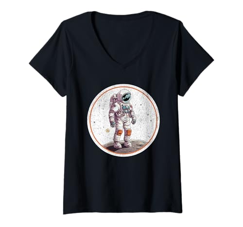 Damen Astronaut in einem Raumanzug läuft auf einem Planeten Astronomie T-Shirt mit V-Ausschnitt Damen Astronaut in einem Raumanzug läuft auf einem Planeten Astronomie T-Shirt mit V-Ausschnitt von Space Galaxy Design Co.