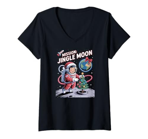 Damen Astronautenmission Jingle Moon Space Weihnachtsfeiertage T-Shirt mit V-Ausschnitt Damen Astronautenmission Jingle Moon Space Weihnachtsfeiertage T-Shirt mit V-Ausschnitt von Space Holiday Humor Apparel Gifts by Anastasia