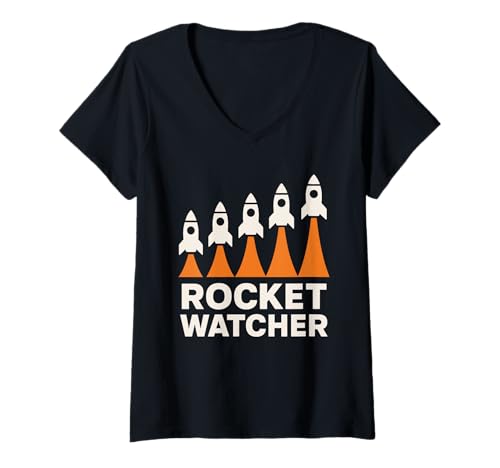 Damen Raketenstartbeobachter Cape Canaveral Liftoff Tracking Crew T-Shirt mit V-Ausschnitt von Space Launch Watcher Rocket Tracking Liftoff Fan