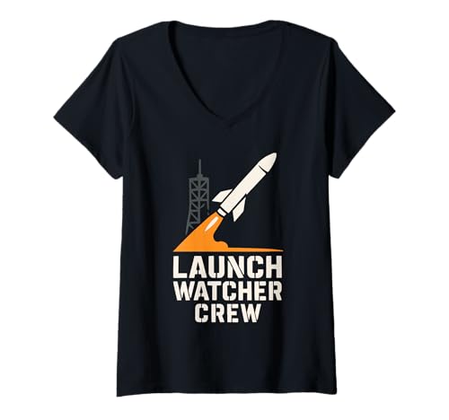 Damen Raketenstartbeobachter Cape Canaveral Liftoff Tracking Crew T-Shirt mit V-Ausschnitt von Space Launch Watcher Rocket Tracking Liftoff Fan