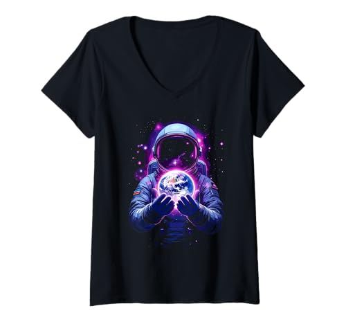 Damen Astronaut & Planet, Wissenschaft, Erde | Galaxie & Universum T-Shirt mit V-Ausschnitt Damen Astronaut & Planet, Wissenschaft, Erde | Galaxie & Universum T-Shirt mit V-Ausschnitt von Space Lover & Astronomy Gifts For Nerds