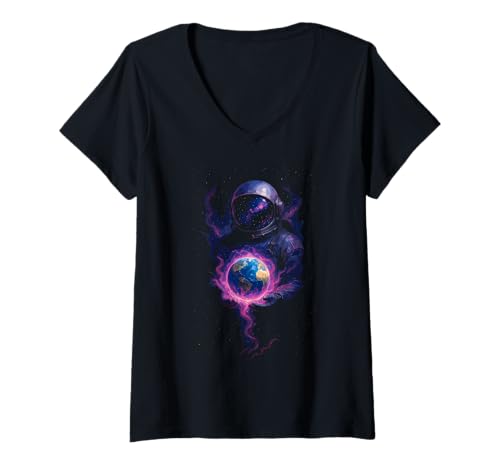 Damen Astronaut & Planet, Wissenschaft, Erde | Universum & Galaxie T-Shirt mit V-Ausschnitt Damen Astronaut & Planet, Wissenschaft, Erde | Universum & Galaxie T-Shirt mit V-Ausschnitt von Space Lover & Astronomy Gifts For Nerds